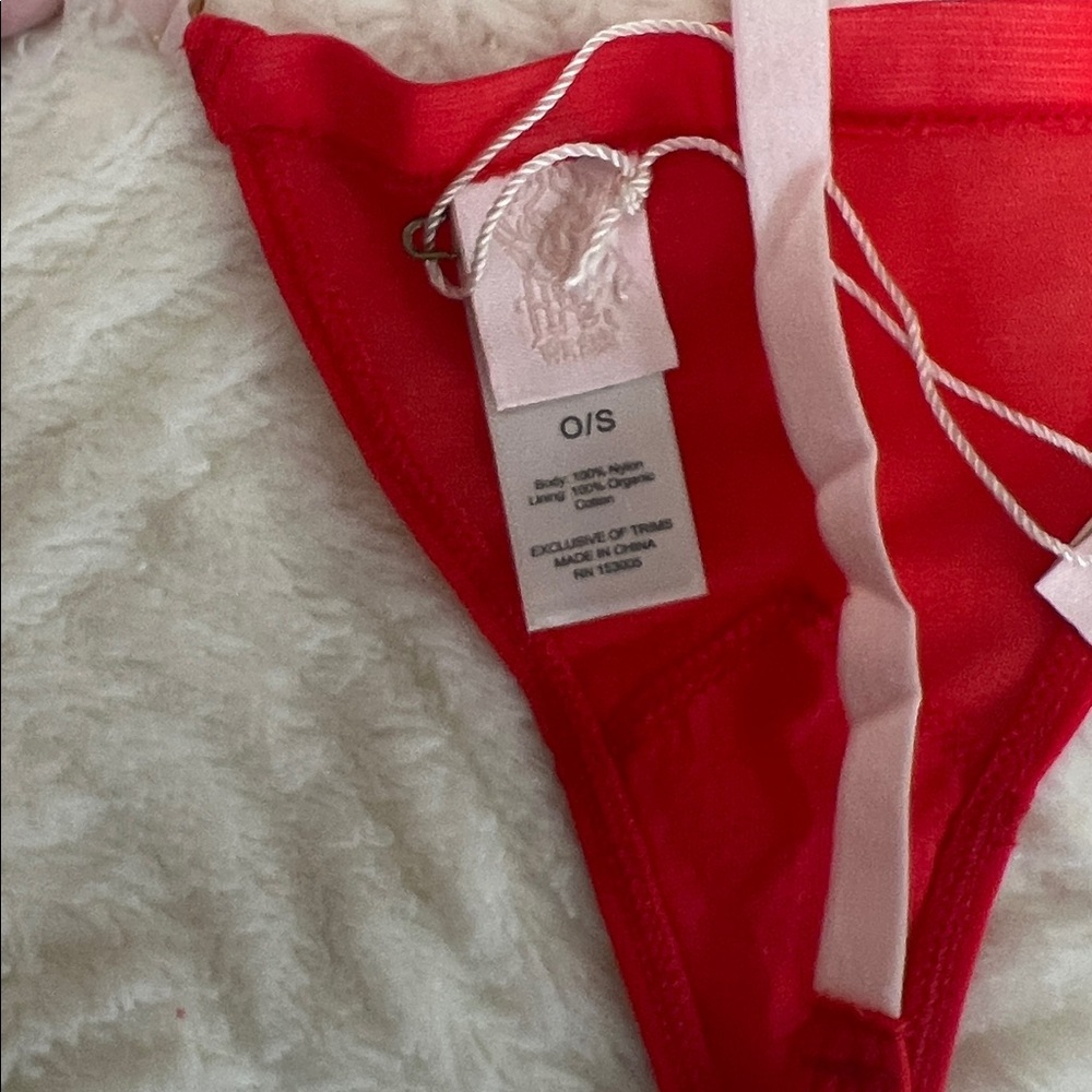 We Are HAH 2 A T String Panty Blood Orange Sheer Lace O/S NWT - Picture 6 of 7